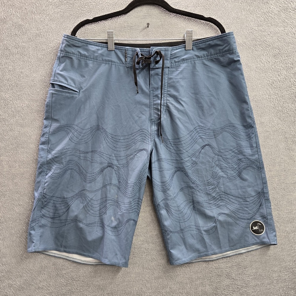 Lost Men Shorts 34 Blue Swimwear Geometric Board Shorts Gorpcore Logo 11" Inseam